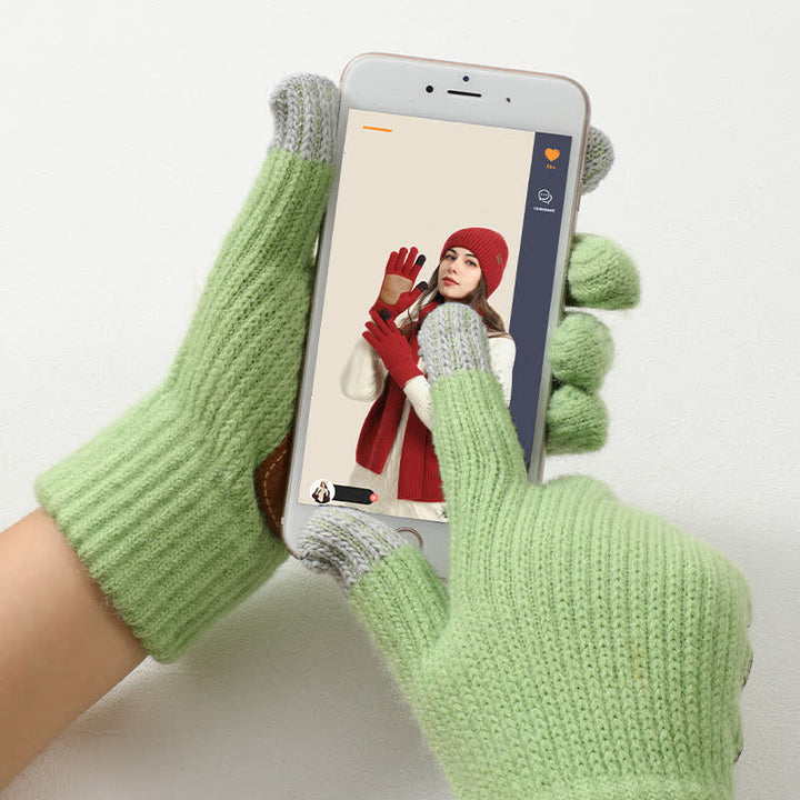 Warme, rutschfeste Strickhandschuhe mit Lederbesatz an der Handfläche - image 1