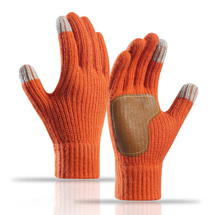 Warme, rutschfeste Strickhandschuhe mit Lederbesatz an der Handfläche - Orange - image 16