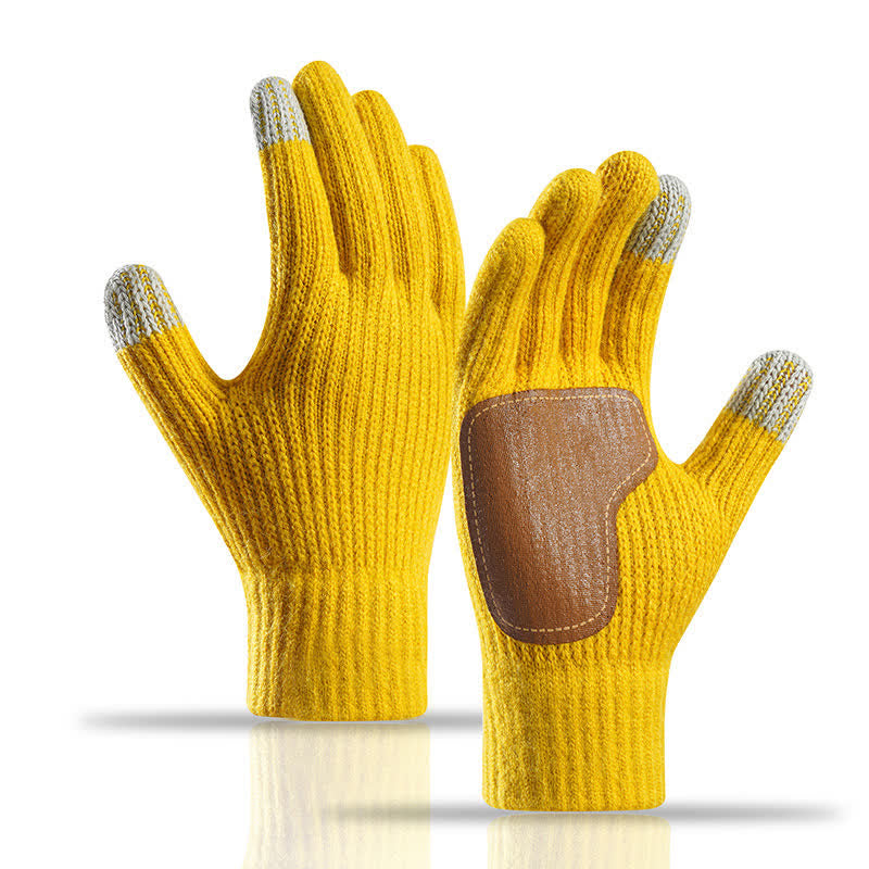 Warme, rutschfeste Strickhandschuhe mit Lederbesatz an der Handfläche - Gelb - image 14