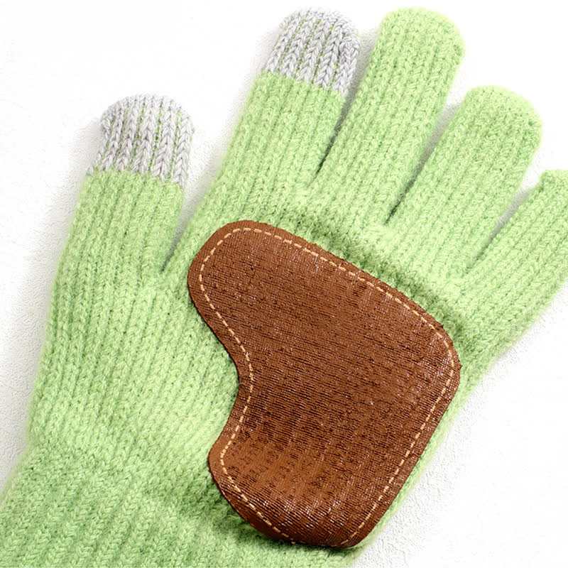 Warme, rutschfeste Strickhandschuhe mit Lederbesatz an der Handfläche - image 2