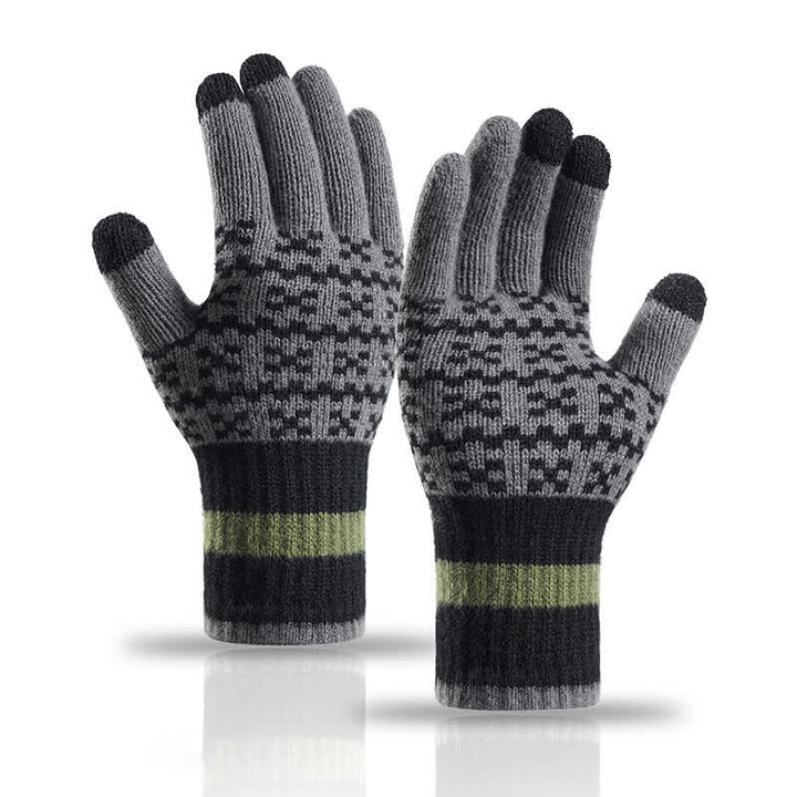 Elegante Strickhandschuhe im Ethno-Stil mit geometrischem Muster - Grau - image 9