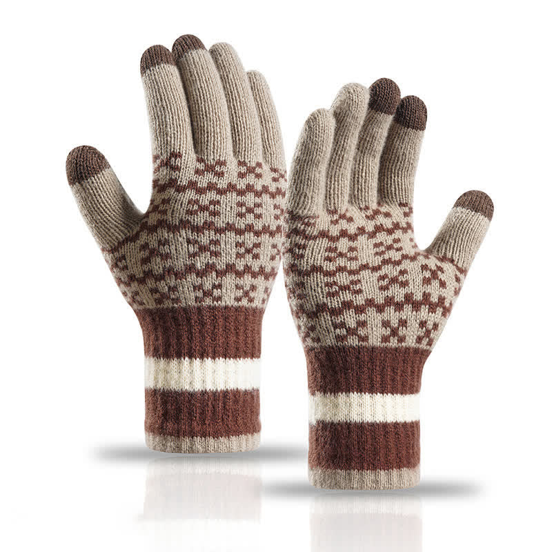 Elegante Strickhandschuhe im Ethno-Stil mit geometrischem Muster - Khaki - image 0