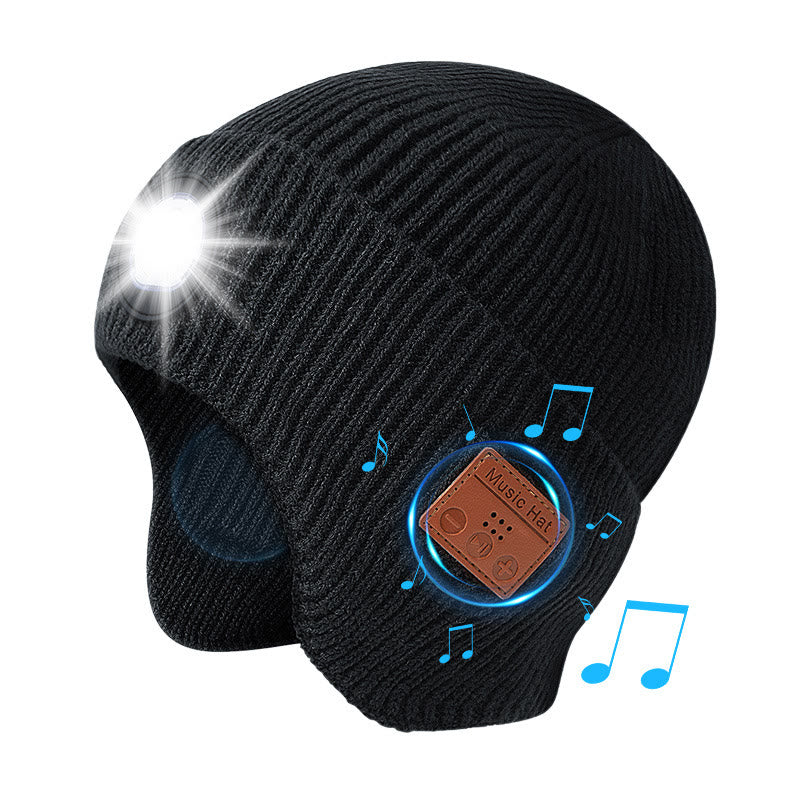 Winterliche Bluetooth-Musik-Beleuchtung Strickmütze mit abnehmbarem - Schwarz - Bluetooth + Licht - M (22"-22 7/8") - image 0