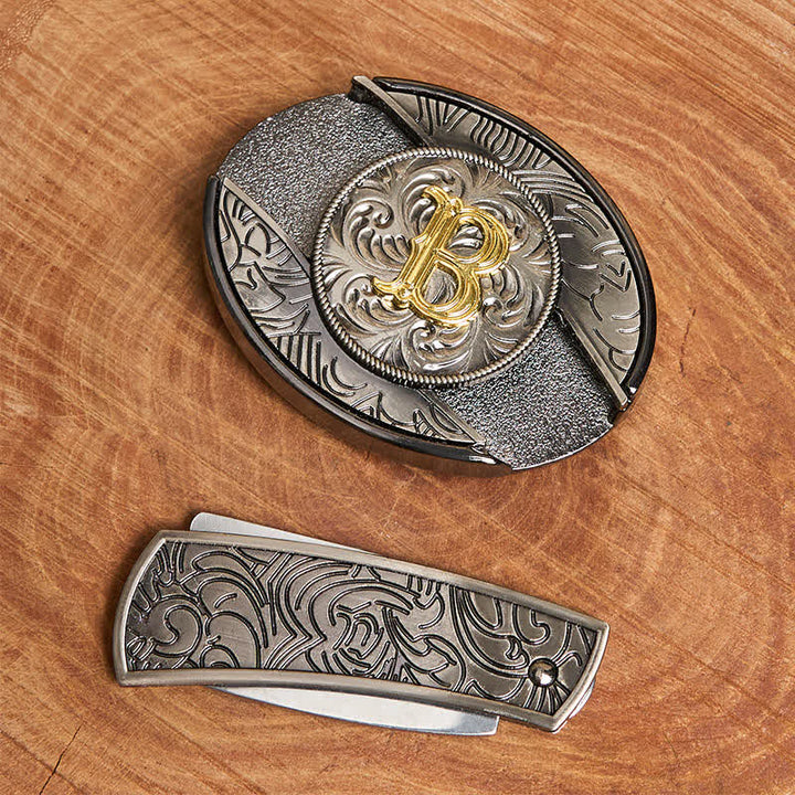 Zweifarbiger Ledergürtel mit Initialen, versteckter Messerschnalle zum Selbermachen - image 2