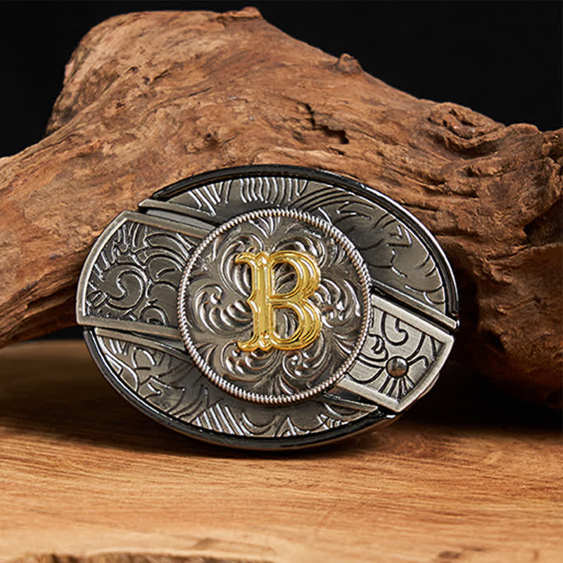 Zweifarbiger Ledergürtel mit Initialen, versteckter Messerschnalle zum Selbermachen - B - Ohne Gürtel - image 0