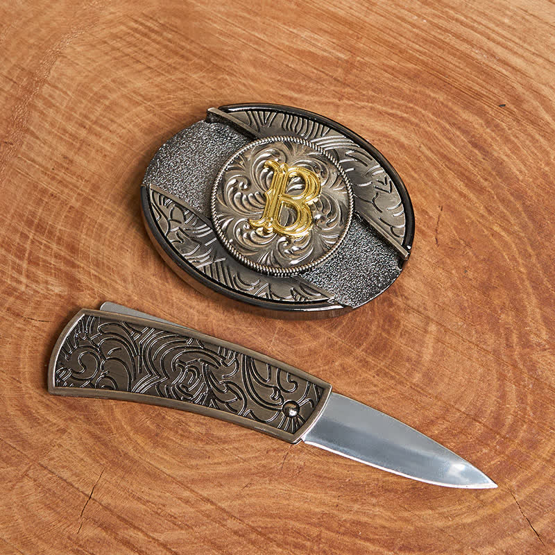 Zweifarbiger Ledergürtel mit Initialen, versteckter Messerschnalle zum Selbermachen - image 1