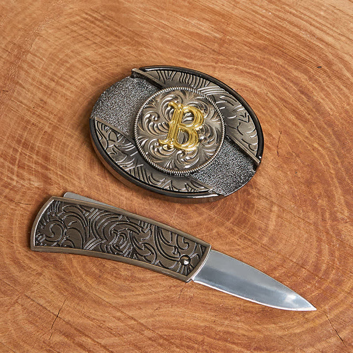 Zweifarbiger Ledergürtel mit Initialen, versteckter Messerschnalle zum Selbermachen - image 1