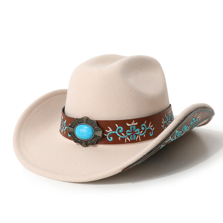 Herren-Cowboyhut mit besticktem Aufnäher, türkis, mit Krempengürtel - Beige - M (22"-22 7/8") - image 1