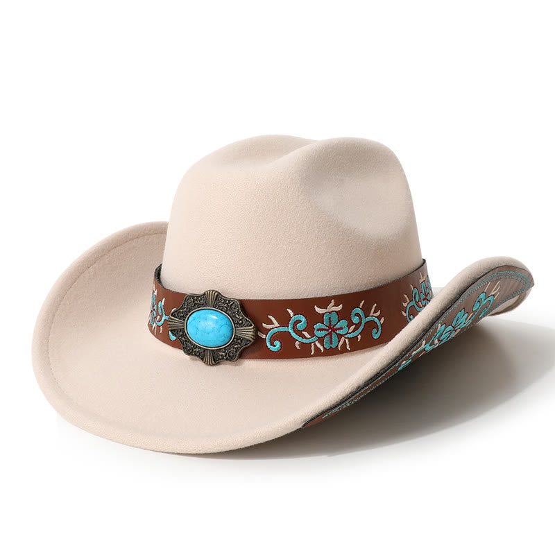Herren-Cowboyhut mit besticktem Aufnäher, türkis, mit Krempengürtel - Beige - M (22"-22 7/8") - image 1