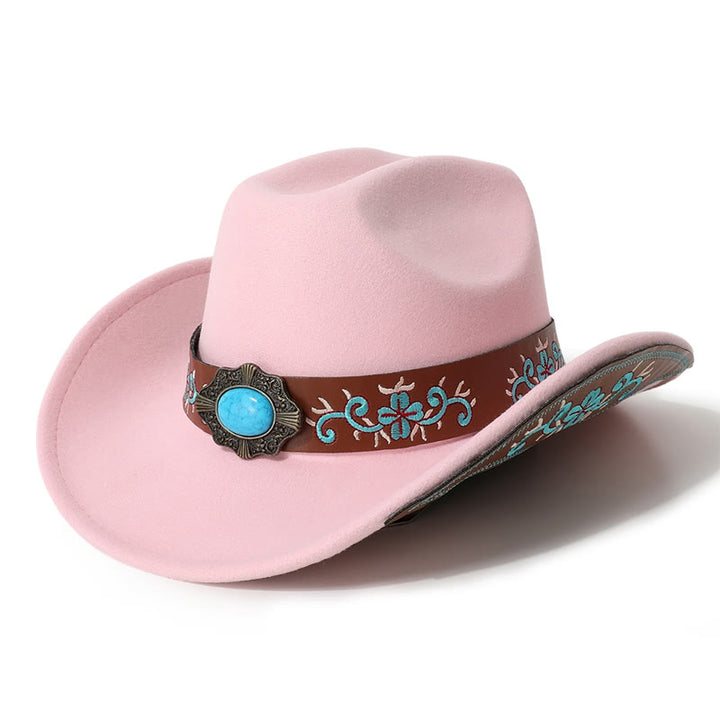 Herren-Cowboyhut mit besticktem Aufnäher, türkis, mit Krempengürtel - Rosa - M (22"-22 7/8") - image 3