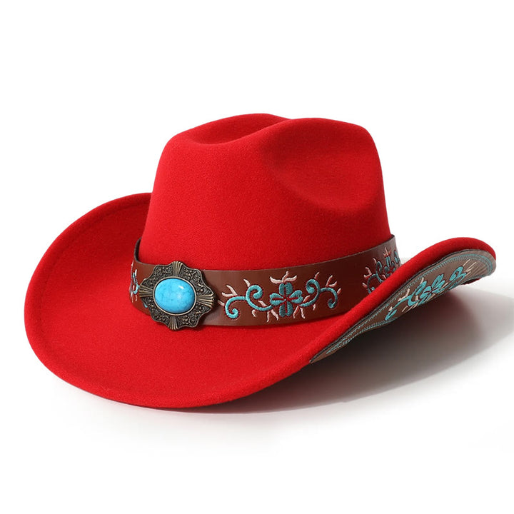 Herren-Cowboyhut mit besticktem Aufnäher, türkis, mit Krempengürtel - Rot - M (22"-22 7/8") - image 9