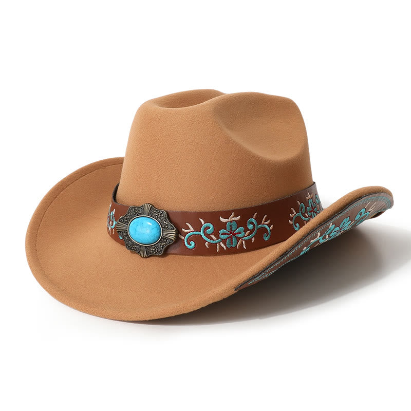 Herren-Cowboyhut mit besticktem Aufnäher, türkis, mit Krempengürtel - Kamel - M (22"-22 7/8") - image 6
