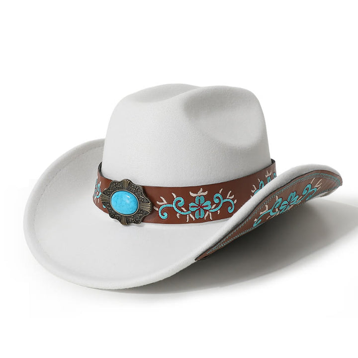 Herren-Cowboyhut mit besticktem Aufnäher, türkis, mit Krempengürtel - Weiß - M (22"-22 7/8") - image 2