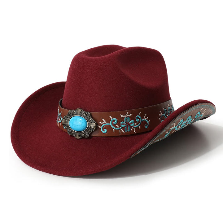 Herren-Cowboyhut mit besticktem Aufnäher, türkis, mit Krempengürtel - Wein - M (22"-22 7/8") - image 4