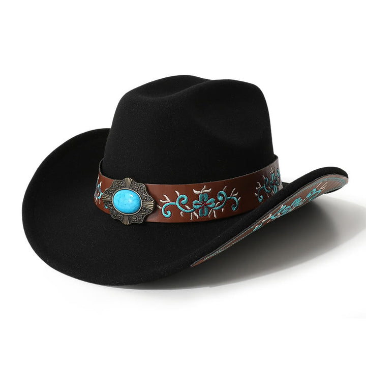 Herren-Cowboyhut mit besticktem Aufnäher, türkis, mit Krempengürtel - Schwarz - M (22"-22 7/8") - image 0