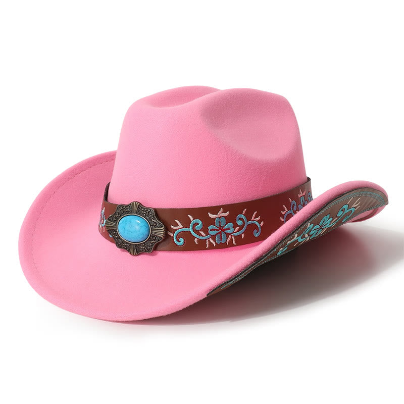 Herren-Cowboyhut mit besticktem Aufnäher, türkis, mit Krempengürtel - Dunkelrosa - M (22"-22 7/8") - image 5