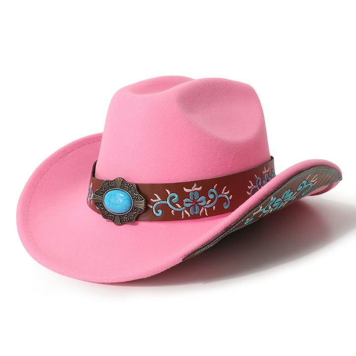Herren-Cowboyhut mit besticktem Aufnäher, türkis, mit Krempengürtel - Dunkelrosa - M (22"-22 7/8") - image 5