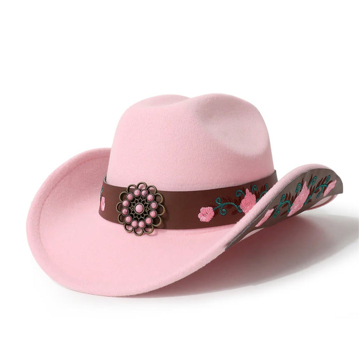 Herren-Cowboyhut mit Rosenstickerei und passendem Gürtel - Rosa - M (22"-22 7/8") - image 2
