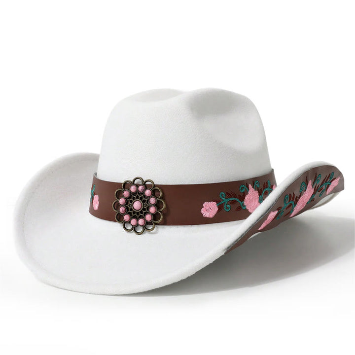 Herren-Cowboyhut mit Rosenstickerei und passendem Gürtel - Weiß - M (22"-22 7/8") - image 0