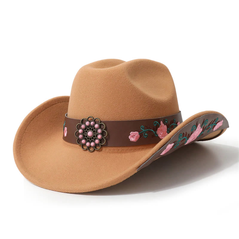 Herren-Cowboyhut mit Rosenstickerei und passendem Gürtel - Khaki - M (22"-22 7/8") - image 3