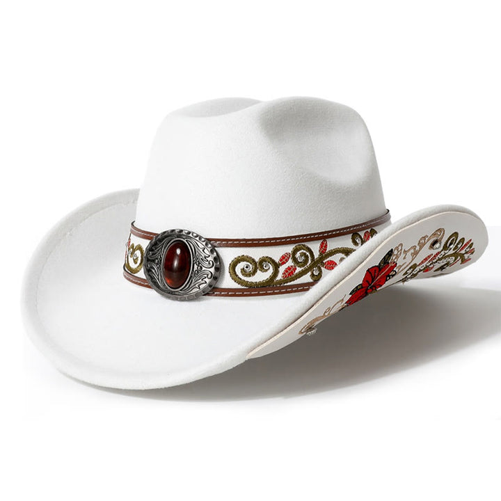 Herren-Cowboyhut mit Blumenstickerei und rubinrotem Rand - Weiß - M (22"-22 7/8") - image 15