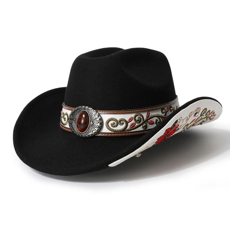 Herren-Cowboyhut mit Blumenstickerei und rubinrotem Rand - Schwarz - M (22"-22 7/8") - image 17