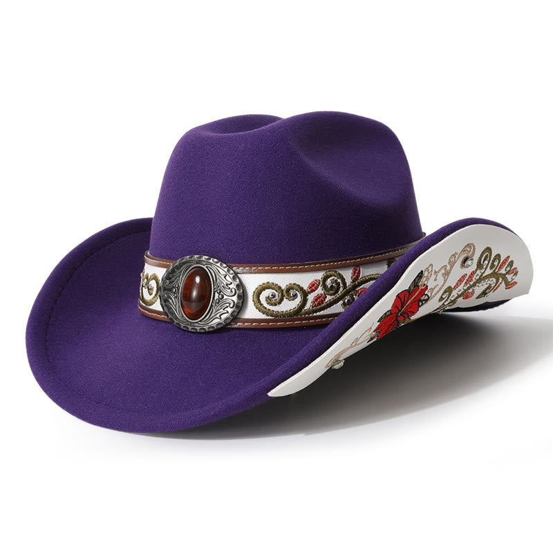 Herren-Cowboyhut mit Blumenstickerei und rubinrotem Rand - Lila - M (22"-22 7/8") - image 11