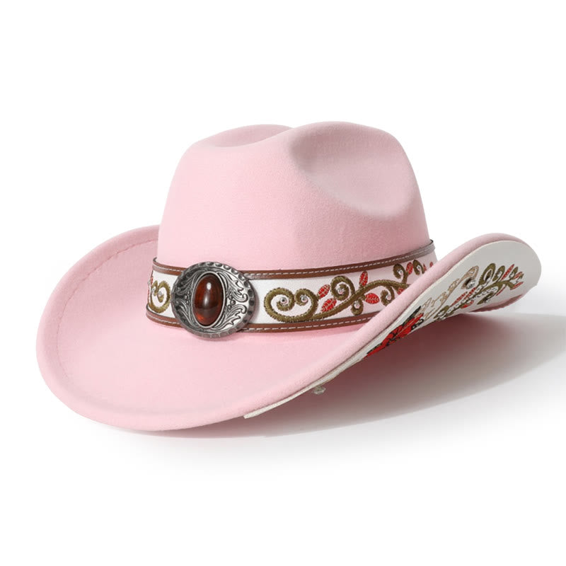 Herren-Cowboyhut mit Blumenstickerei und rubinrotem Rand - Rosa - M (22"-22 7/8") - image 16
