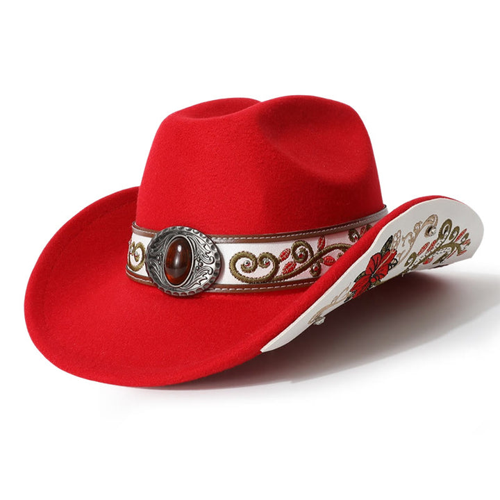 Herren-Cowboyhut mit Blumenstickerei und rubinrotem Rand - Rot - M (22"-22 7/8") - image 9