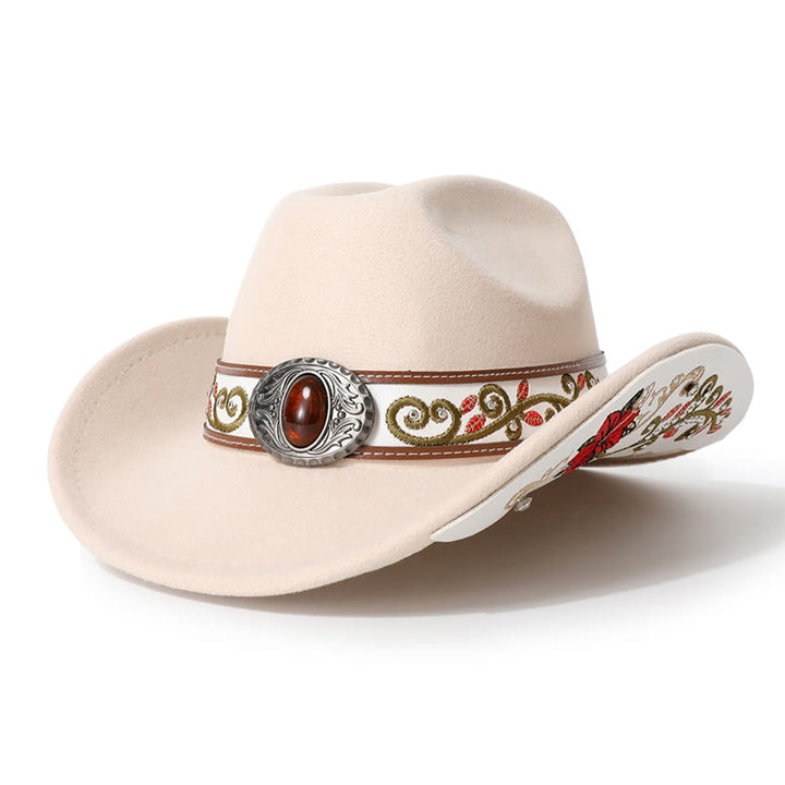 Herren-Cowboyhut mit Blumenstickerei und rubinrotem Rand - Beige - M (22"-22 7/8") - image 14