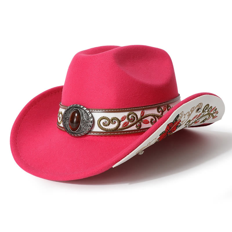 Herren-Cowboyhut mit Blumenstickerei und rubinrotem Rand - Rose - M (22"-22 7/8") - image 10
