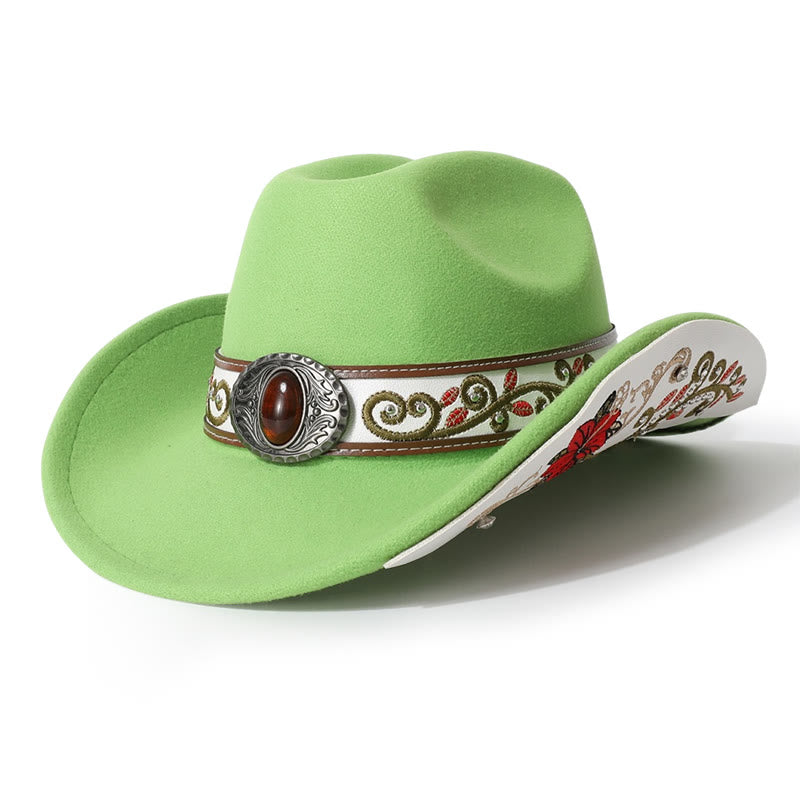 Herren-Cowboyhut mit Blumenstickerei und rubinrotem Rand - Hellgrün - M (22"-22 7/8") - image 12