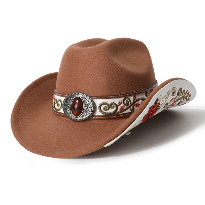 Herren-Cowboyhut mit Blumenstickerei und rubinrotem Rand - Braun - M (22"-22 7/8") - image 13