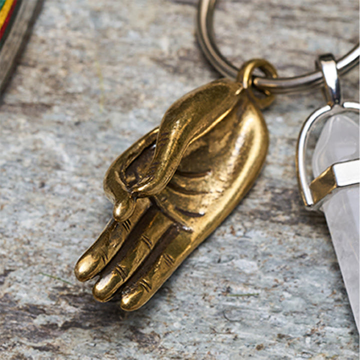 Buntes Messing-Klappmesser mit Buddha-Hand und Halskette aus rotem Stein - image 10