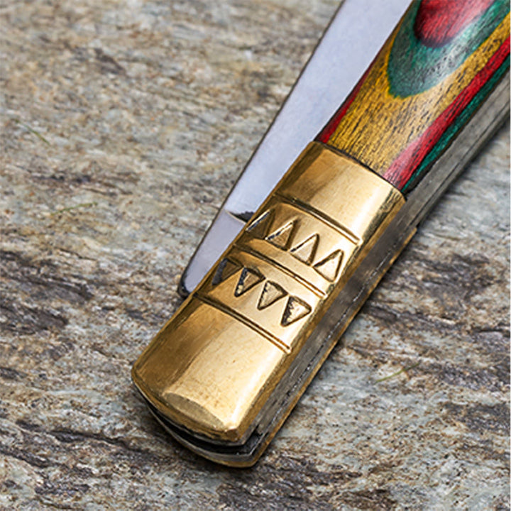 Outdoor-Klappmesser mit farbenfrohem Griff und weißer Buddha-Hand-Halskette aus Kristall - image 6