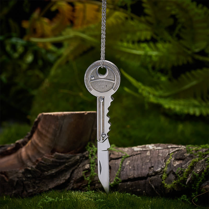 Praktischer Klappmesser-Schlüsselanhänger, silberne Halskette - Halskette mit Schlüsselanhänger - image 0