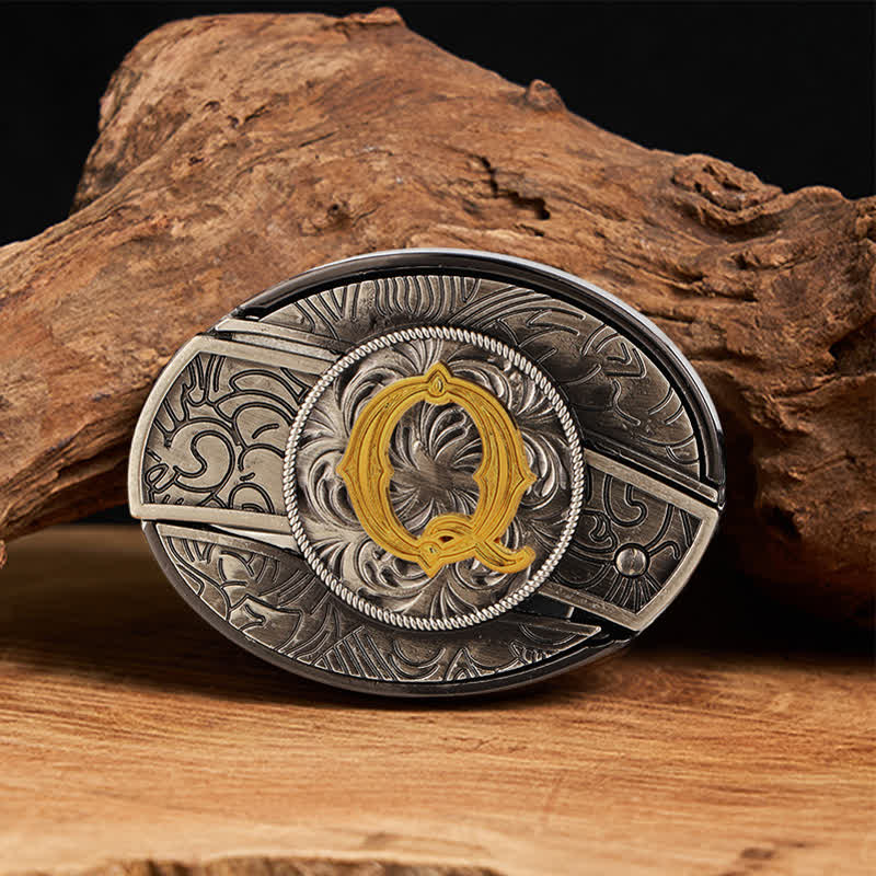 Zweifarbiger Ledergürtel mit Initialen, versteckter Messerschnalle zum Selbermachen - Q - Ohne Gürtel - image 23