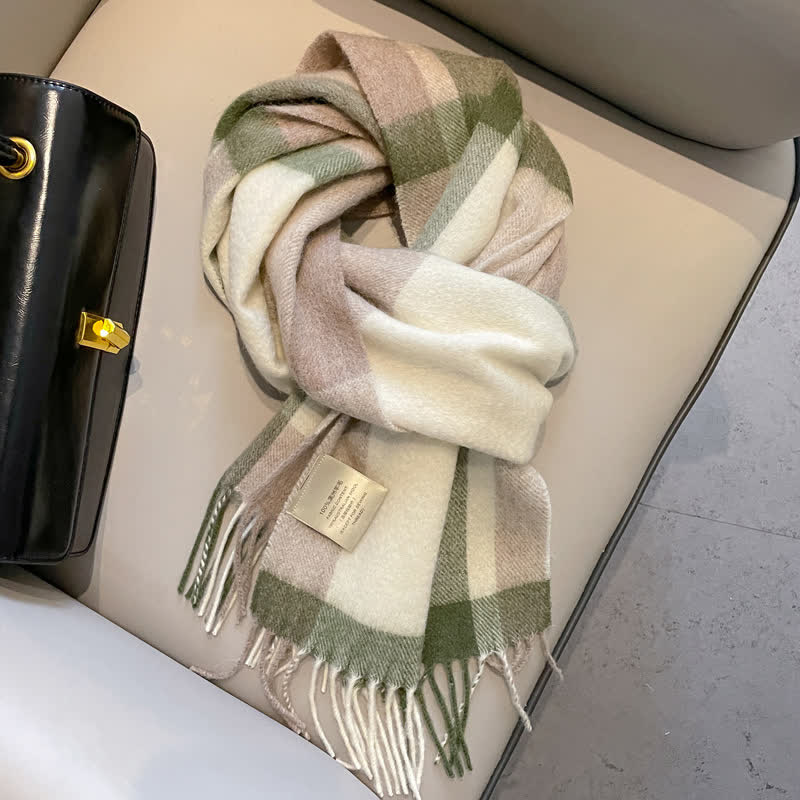 Unisex-Schal aus warmer Wolle mit Karomuster und Quasten - #1 - image 1
