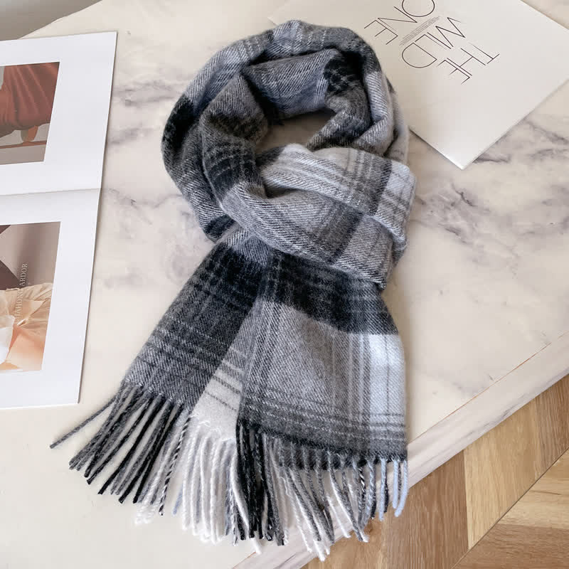 Unisex-Schal aus warmer Wolle mit Karomuster und Quasten - #31 - image 35