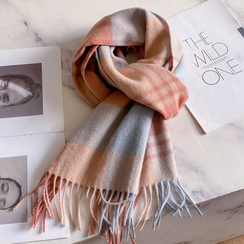 Unisex-Schal aus warmer Wolle mit Karomuster und Quasten - #40 - image 44