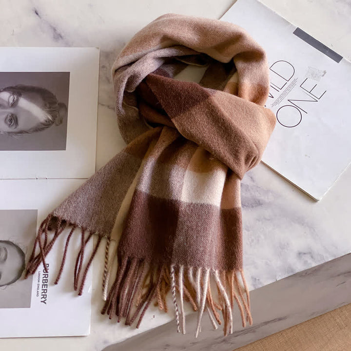 Unisex-Schal aus warmer Wolle mit Karomuster und Quasten - #46 - image 50