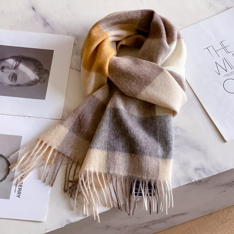 Unisex-Schal aus warmer Wolle mit Karomuster und Quasten - #45 - image 49