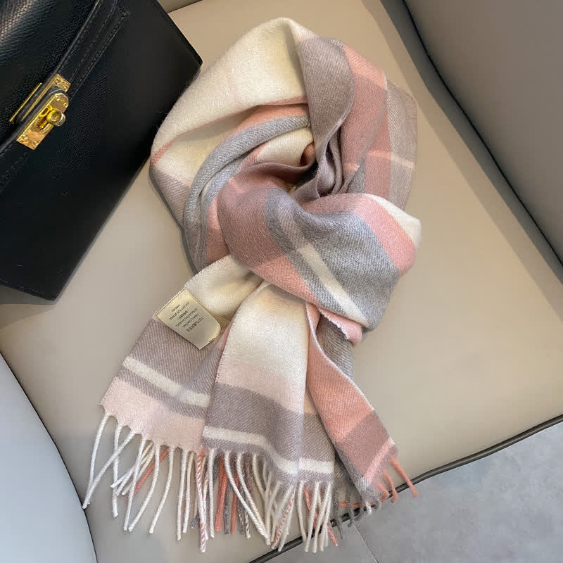 Unisex-Schal aus warmer Wolle mit Karomuster und Quasten - #7 - image 11