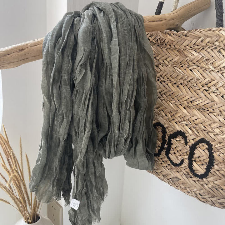 Chic Wrinkles Strukturierter Vier-Jahreszeiten-Baumwoll-Leinen-Schal - Dunkelgrün - image 8