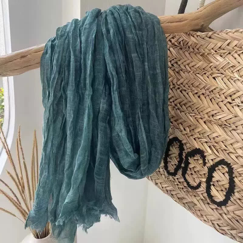 Chic Wrinkles Strukturierter Vier-Jahreszeiten-Baumwoll-Leinen-Schal - Dunkelcyan - image 5