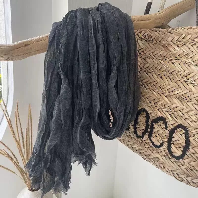 Chic Wrinkles Strukturierter Vier-Jahreszeiten-Baumwoll-Leinen-Schal - Dunkelgrau - image 13