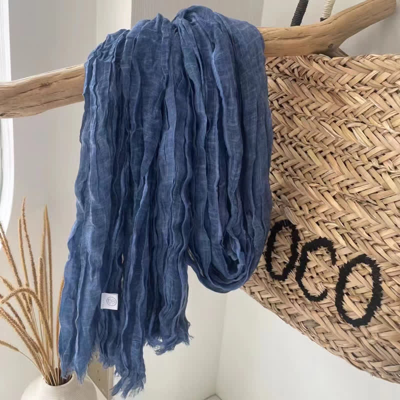 Chic Wrinkles Strukturierter Vier-Jahreszeiten-Baumwoll-Leinen-Schal - Blau - image 9
