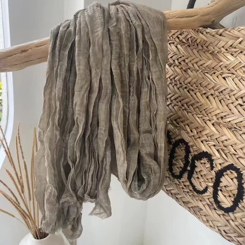Chic Wrinkles Strukturierter Vier-Jahreszeiten-Baumwoll-Leinen-Schal - Dunkelkhaki - image 4