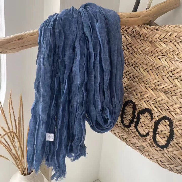 Chic Wrinkles Strukturierter Vier-Jahreszeiten-Baumwoll-Leinen-Schal - Blau - image 8