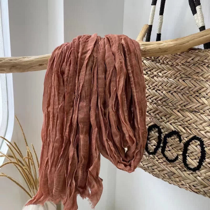 Chic Wrinkles Strukturierter Vier-Jahreszeiten-Baumwoll-Leinen-Schal - Orangerot - image 2